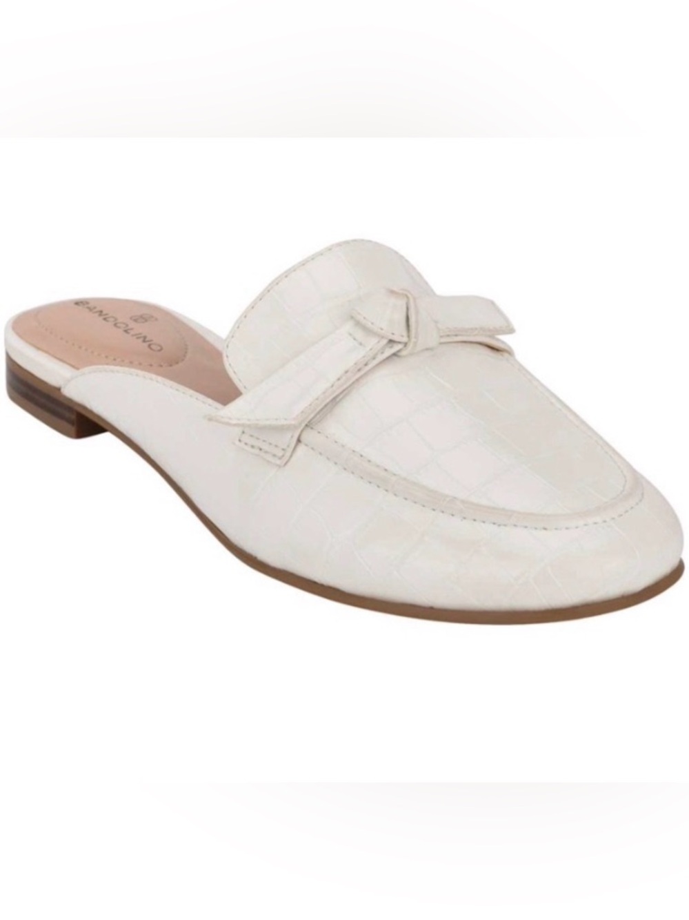 Bandolino White Croc-Embossed Mule – Knot Accent | Size 7.5 | NWT